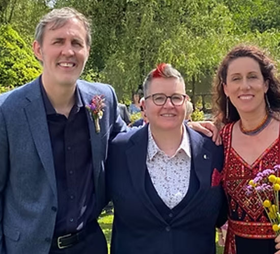 Sarah Donovan Humanist Celebrant with newly married couple in Munster