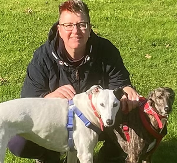 Sarah Donovan Humanist Celebrant with her two dogs